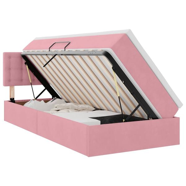 vidaXL Lit avec rangement et LED avec matelas Rose 90 x 200 cm Velours