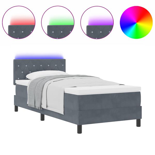 vidaXL Lit &agrave; ressort LED avec matelas Gris fonc&eacute; 90 x 190 cm Velours