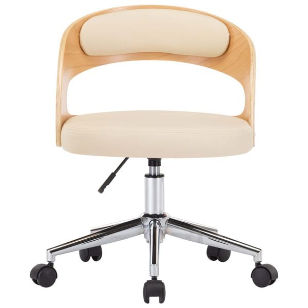 vidaXL Chaise pivotante de bureau Crème Bois courbé et similicuir