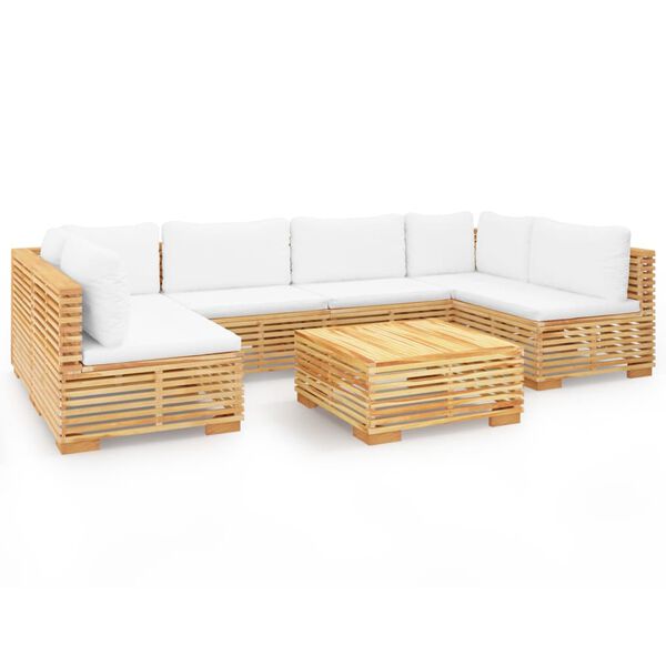 vidaXL Salon de jardin 7 pcs avec coussins Bois de teck solide