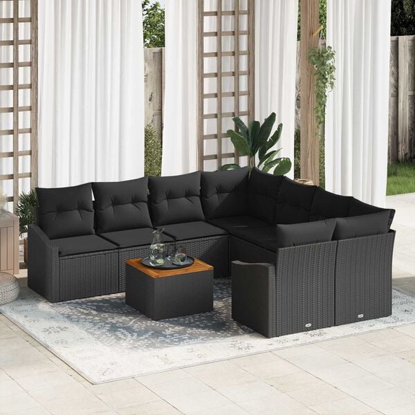 vidaXL Ensemble de canapé de jardin 9 pcs Noir