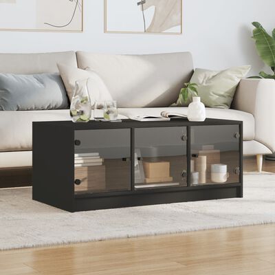 vidaXL Table basse avec portes en verre noir 102x50x42 cm