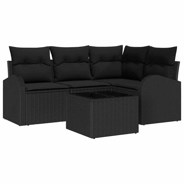 vidaXL Ensemble de canap&eacute; de jardin avec coussin 5 pcs Noir polyrotin