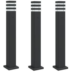 vidaXL Lampadaires d'ext&eacute;rieur avec sortie 3 pcs noir 80 cm aluminium