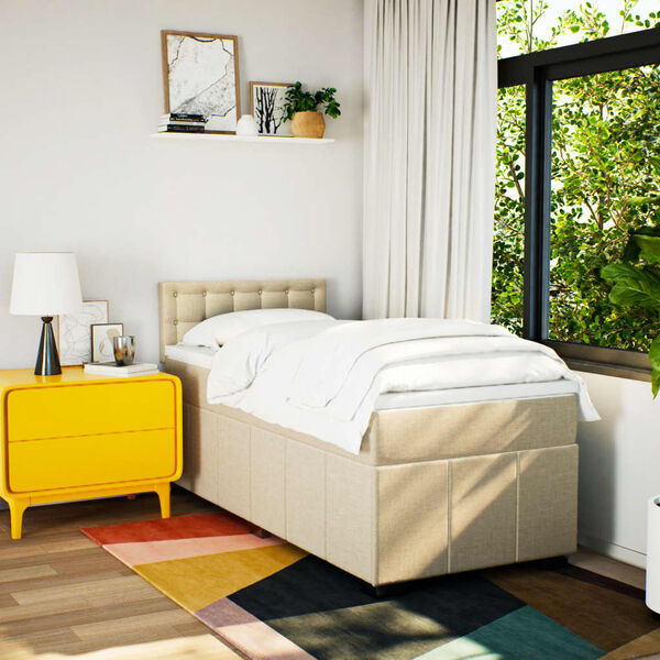 vidaXL Sommier &agrave; lattes de lit avec matelas Cr&egrave;me 80x200 cm Tissu