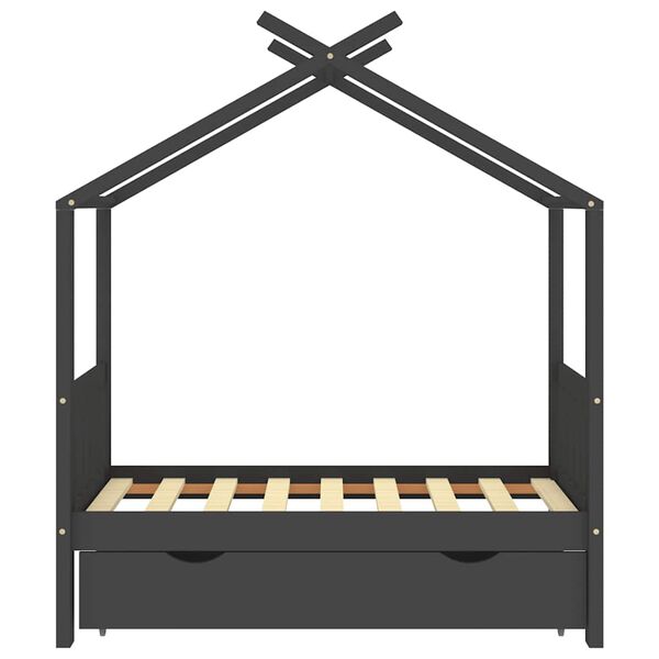 vidaXL Cadre de lit enfant avec tiroir gris fonc&eacute; pin massif 70x140 cm