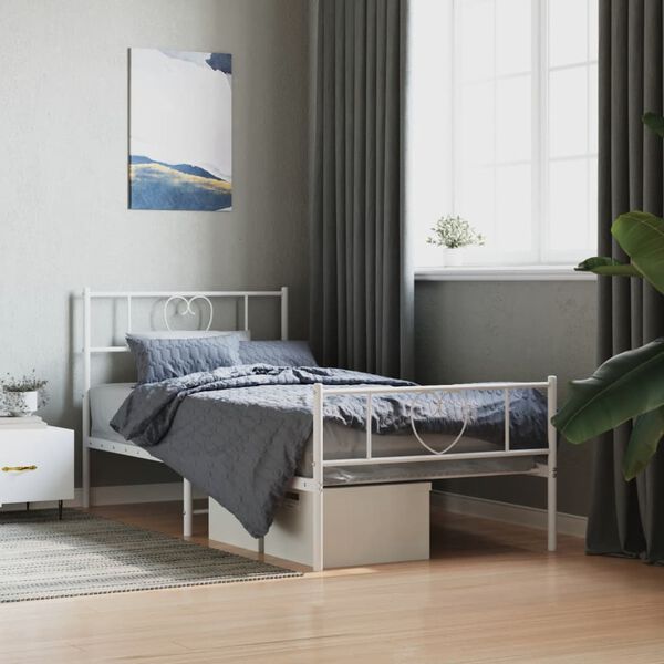 vidaXL Cadre de lit m&eacute;tal sans matelas et pied de lit blanc 107x203 cm