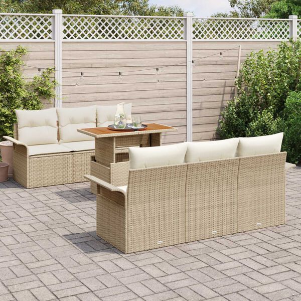 vidaXL Ensemble de canap&eacute; de jardin avec coussin 7 pcs beige et cr&egrave;me