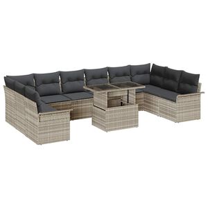 vidaXL Ensemble de canap&eacute; de jardin 11 pc Gris clair Poly rotin
