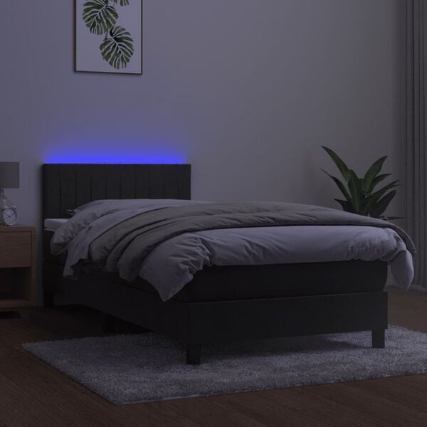 vidaXL Sommier &agrave; lattes de lit et matelas et LED Gris fonc&eacute; 80x200cm