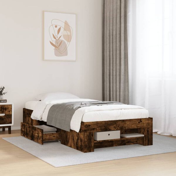 vidaXL Cadre de lit sans matelas ch&ecirc;ne fum&eacute; 100x200 cm bois ing&eacute;nierie