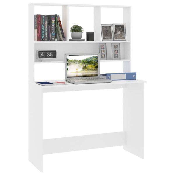 vidaXL Bureau avec &eacute;tag&egrave;res blanc 110x45x157 cm Bois d'ing&eacute;nierie