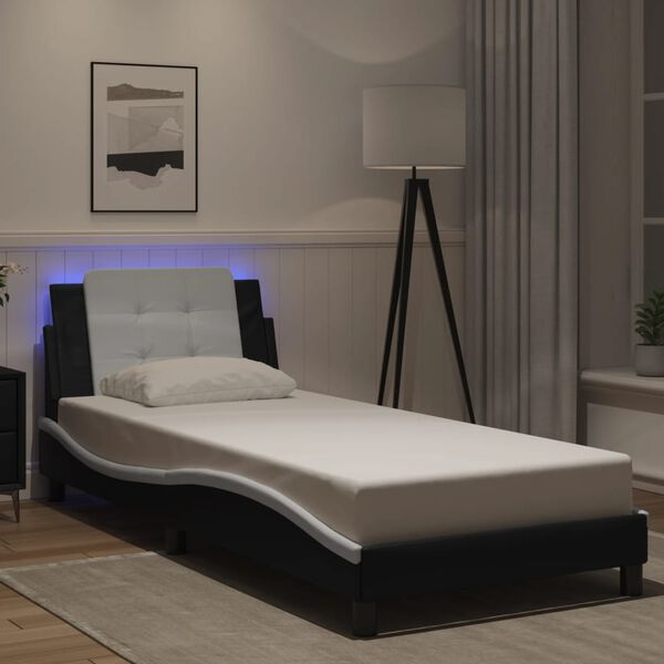 vidaXL Cadre de lit avec LED sans matelas Zadar noir et blanc 80x200 cm