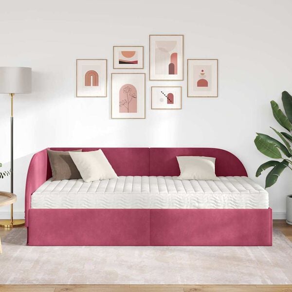 vidaXL Cadre de lit d'angle avec matelas 2 pcs Rouge Velours