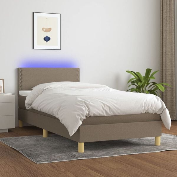 vidaXL Sommier &agrave; lattes de lit avec matelas LED Taupe 90x190 cm Tissu