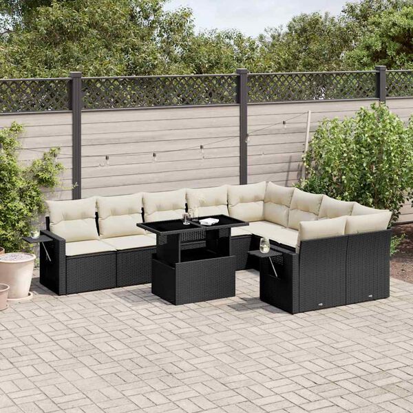 vidaXL Salon de jardin 10 pcs avec coussins noir r&eacute;sine tress&eacute;e