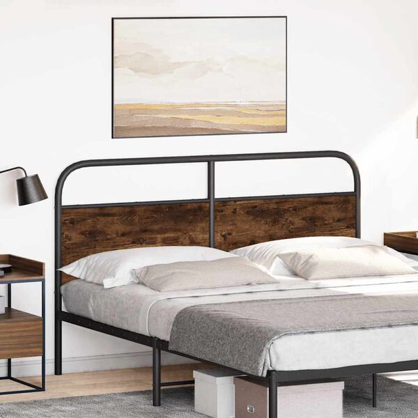 vidaXL T&ecirc;te de lit de remplacement ch&ecirc;ne fum&eacute; 150 cm acier et bois d'ing&eacute;nierie