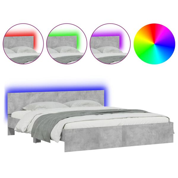 vidaXL Cadre de lit avec LED sans matelas gris b&eacute;ton 180x200 cm