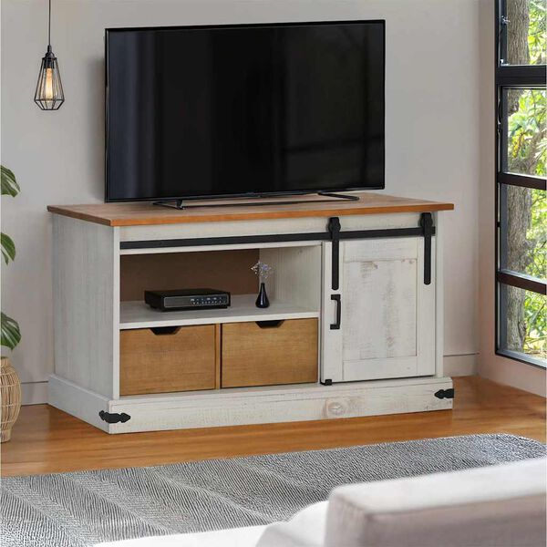 vidaXL Meuble TV HALDEN avec porte coulissante blanc 110x40x60 cm