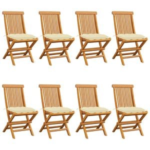 vidaXL Chaises pliantes avec coussins blanc cr&egrave;me, 8 pi&egrave;ces, en teck massif