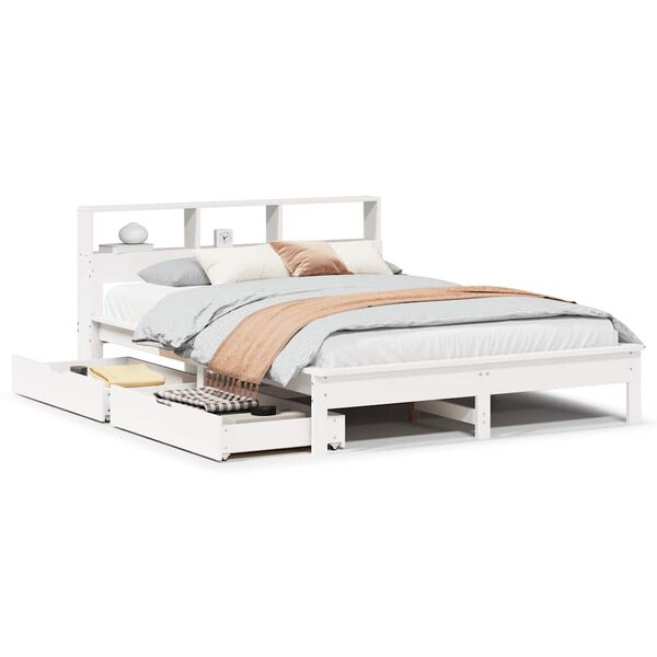 vidaXL Lit biblioth&egrave;que sans matelas blanc 120x200 cm bois pin massif