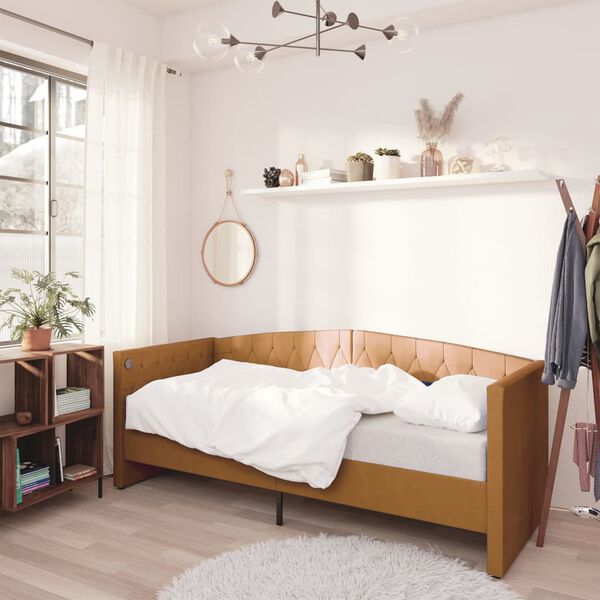 vidaXL Lit avec matelas et USB Marron Velours 90x200 cm