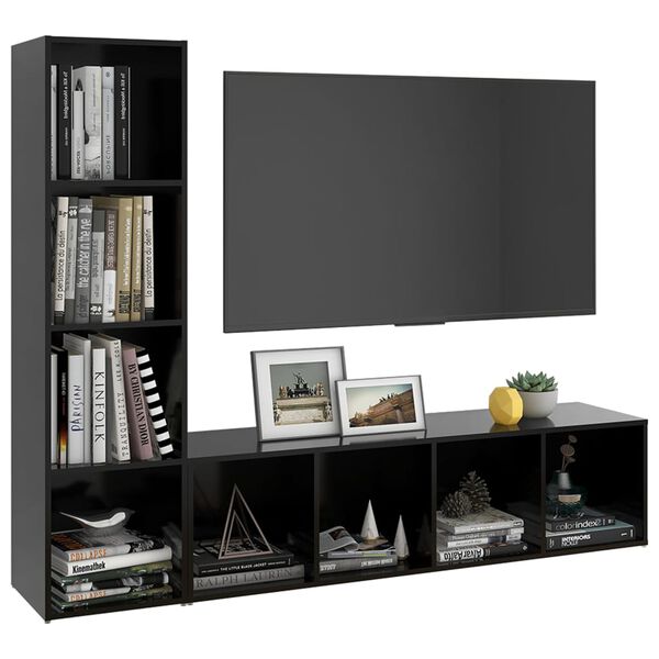 vidaXL Meubles TV 2 pcs Noir 142,5x35x36,5 cm Bois d'ing&eacute;nierie