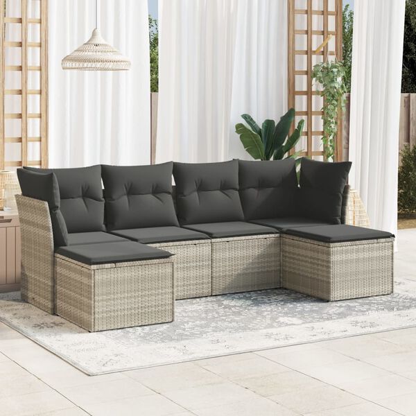 vidaXL Salon de jardin 6 pcs avec coussins gris clair r&eacute;sine tress&eacute;e