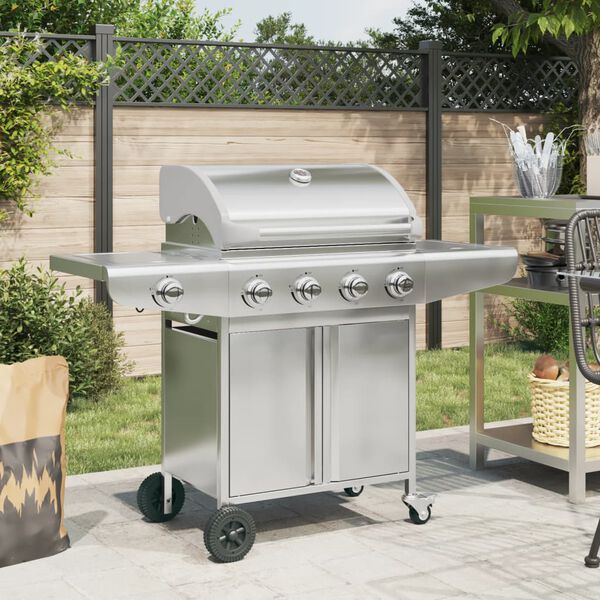 vidaXL Barbecue &agrave; gaz avec 5 br&ucirc;leurs argent&eacute; acier inoxydable