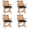 vidaXL Chaises pliables de jardin avec coussins lot de 4 Teck solide