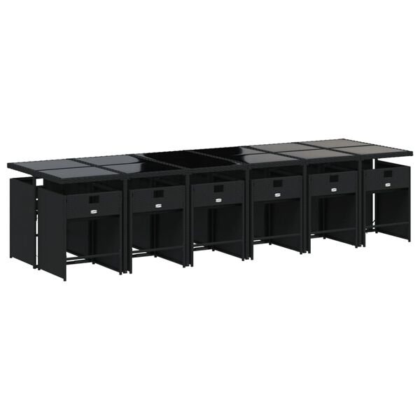 vidaXL Ensemble &agrave; manger de jardin 13 pcs coussins noir r&eacute;sine tress&eacute;e