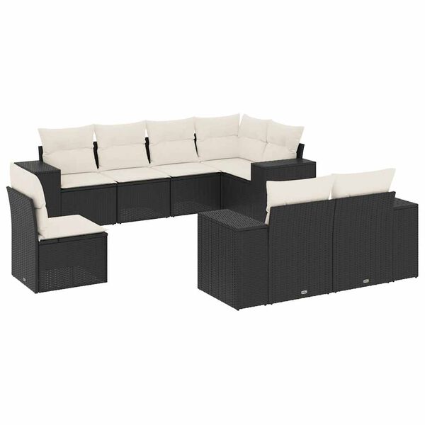 vidaXL Salon de jardin 8 pcs avec coussins noir r&eacute;sine tress&eacute;e