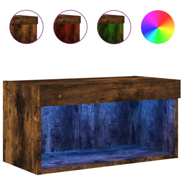 vidaXL Meuble TV avec lumi&egrave;res LED ch&ecirc;ne fum&eacute; 60x30x30 cm