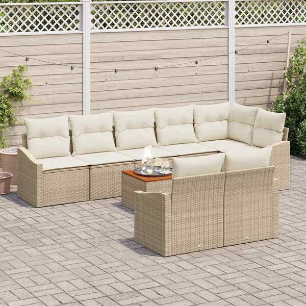 vidaXL Ensemble de canap&eacute; de jardin avec coussin 9 pcs Beige polyrotin