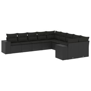 vidaXL Salon de jardin 10 pcs avec coussins noir r&eacute;sine tress&eacute;e