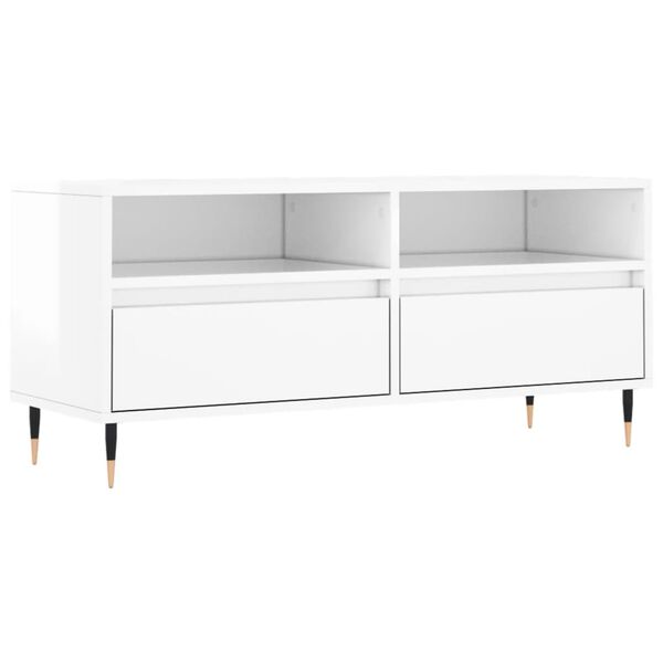 vidaXL Meuble TV blanc brillant 100x34,5x44,5 cm bois d'ing&eacute;nierie