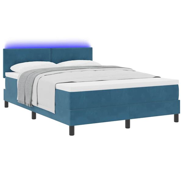 vidaXL Lit &agrave; ressort LED avec matelas Bleu fonc&eacute; 140 x 190 cm Velours