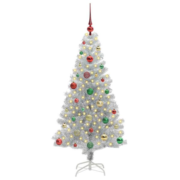 vidaXL Sapin de No&euml;l avec 150 LED avec support Argent 150 cm PET