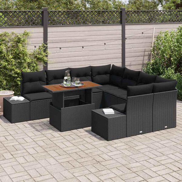 vidaXL Ensemble de salle &agrave; manger pour jardin 9 pcs Noir et Marron