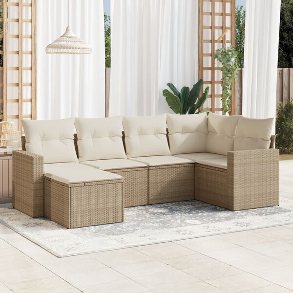 vidaXL Salon de jardin avec coussins 6 pcs beige r&eacute;sine tress&eacute;e