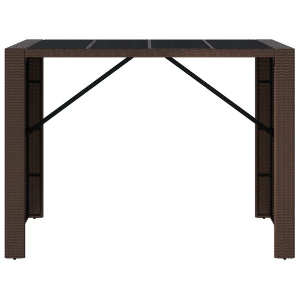 vidaXL Table de bar et dessus en verre marron 145x80x110 cm poly rotin