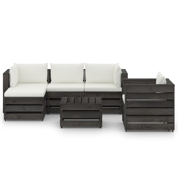 vidaXL Salon de jardin 6 pcs avec coussins gris bois impr&eacute;gn&eacute;