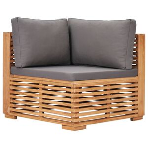 vidaXL Canap&eacute; d'angle de jardin avec coussin gris Bois de teck solide