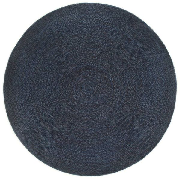 vidaXL Tapis tress&eacute; r&eacute;versible Bleu marine et naturel 120 cm Jute Rond