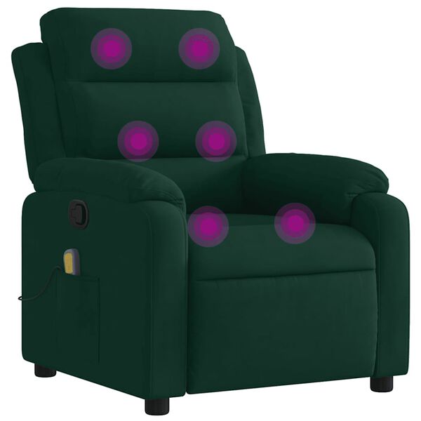 vidaXL Fauteuil inclinable de massage vert foncé velours