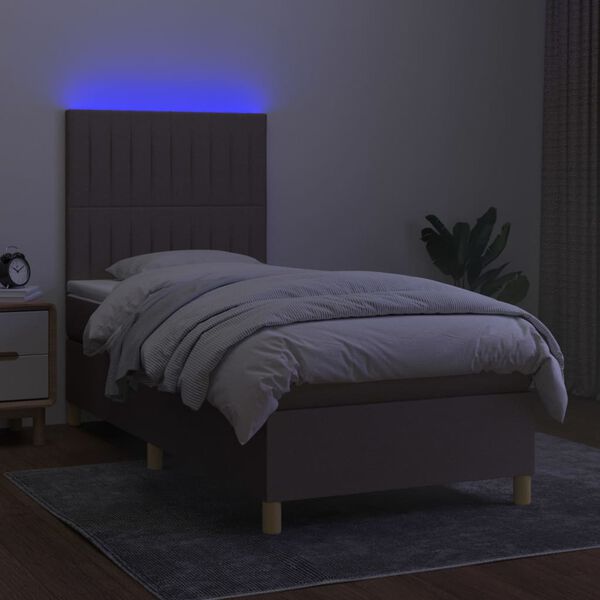 vidaXL Sommier &agrave; lattes de lit et matelas et LED Taupe 100x200cm Tissu