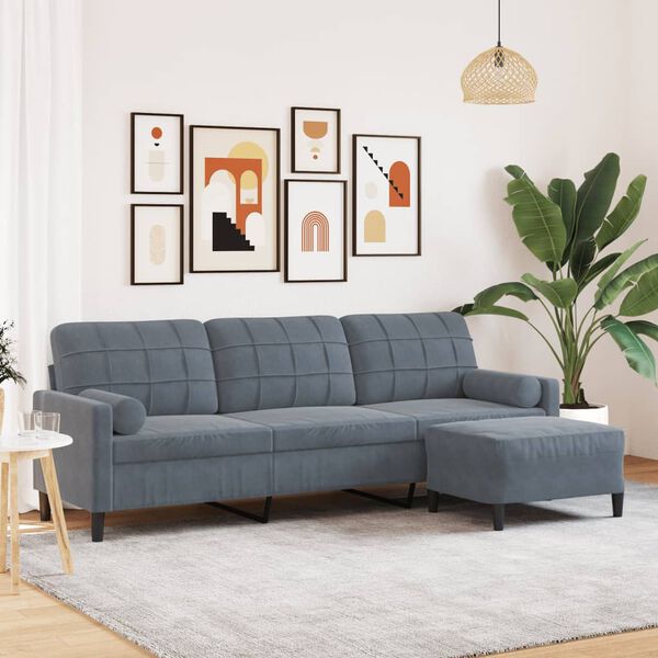 vidaXL Canap&eacute; &agrave; 3 places avec repose-pieds Gris fonc&eacute; 210 cm Velours