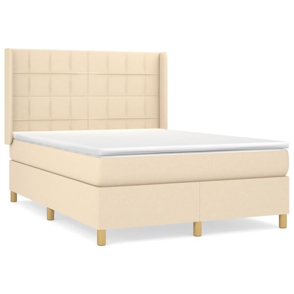 vidaXL Sommier &agrave; lattes de lit avec matelas Cr&egrave;me 140x190 cm Tissu