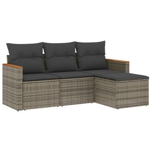 vidaXL Salon de jardin 4 pcs avec coussins gris r&eacute;sine tress&eacute;e
