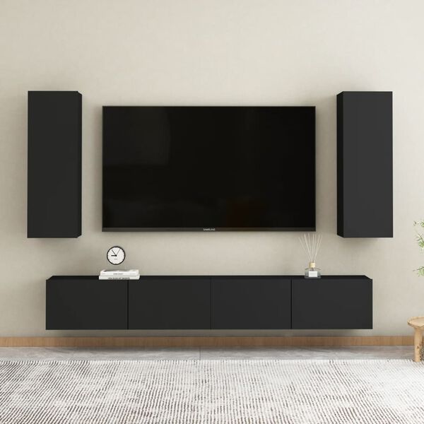 vidaXL Ensemble de meubles TV 4 pcs Noir Bois d'ing&eacute;nierie